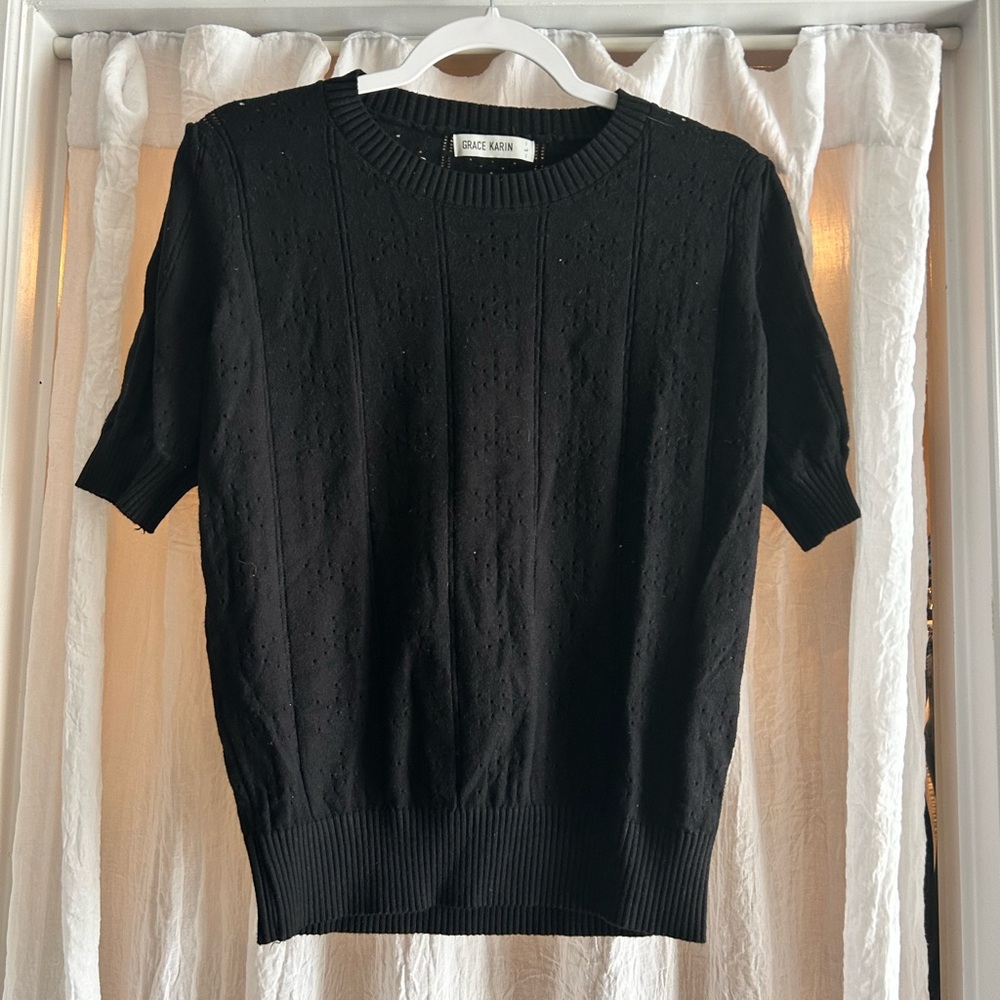 Grace Karin Black Knit Short Sleeve Sweater